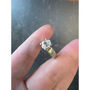 925 Sterling Silver CZ Solitaire Ring, Size US 6 Vintage